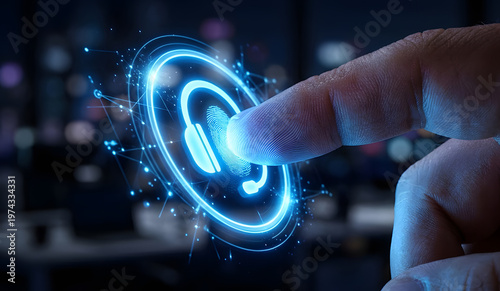hand with customer care symbol | finger touching digital icon | finger pressing icon