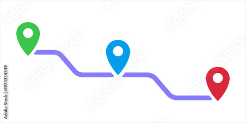 Abstract Route with Multiple Map Pins Showing Progress and Sequential Destinations