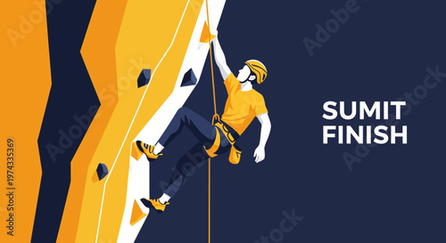 Conquering Heights Dynamic Vector Illustration Of A Climber Ascending A Challenging Rock Wall
