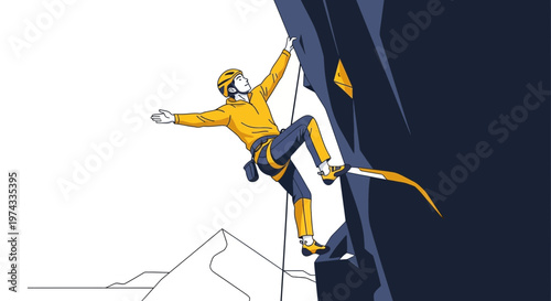 Conquering Mountain Peaks Extreme Sport Climbing Adventure Illustration