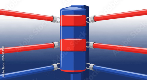 Corner Post Of A Boxing Ring Red Blue Ropes