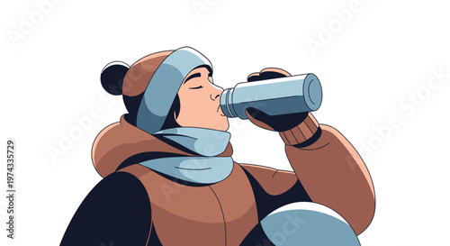 Cozy Winter Person Hydrating With A Drink Bottle