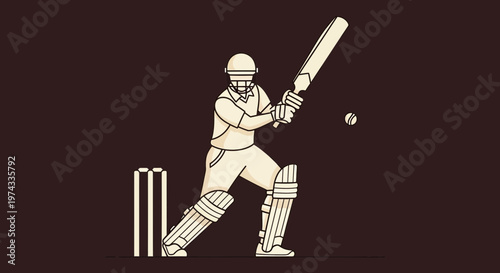 Cricket Player In Action Hitting Ball Graphic Design