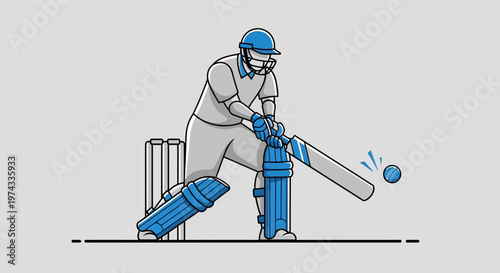Cricket Player Striking Ball Minimalist Artwork Active Sport Representation