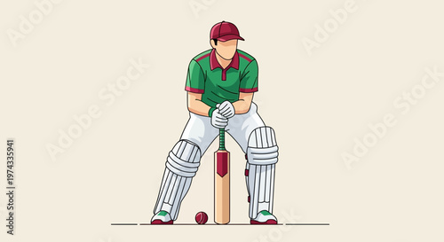 Cricket Player Waiting To Bat In Minimalist Style