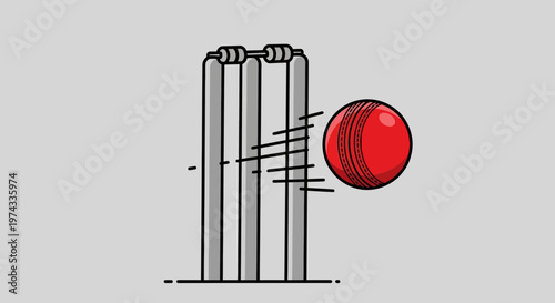Cricket Ball Flying Towards Wickets Minimalist Sports Illustration