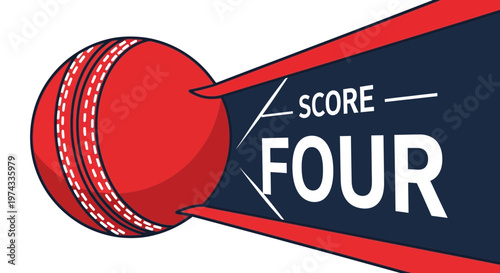 Cricket Ball Graphic With Score Four Displayed Prominently