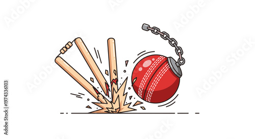 Cricket Ball Smash On Wickets Dynamic Sports Illustration