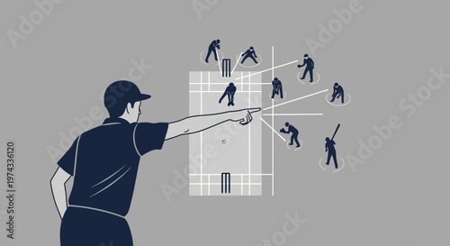 Cricket Strategy And Coaching Diagram With Team Positions