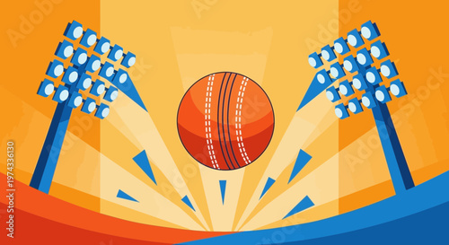 Cricket Ball Under Stadium Lights Exciting Night Game