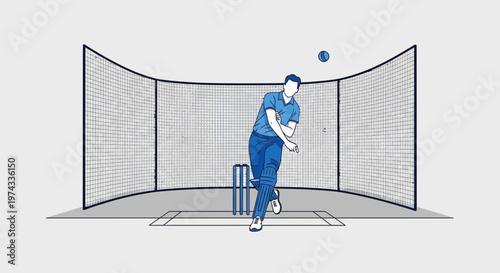 Cricket Training Session Under Net Enclosure For Practice