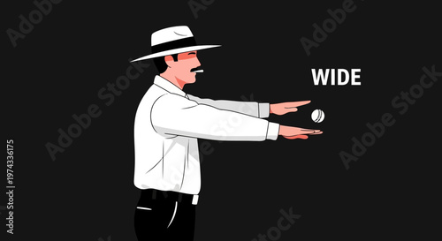 Cricket Umpire Signaling a Wide Ball During Play