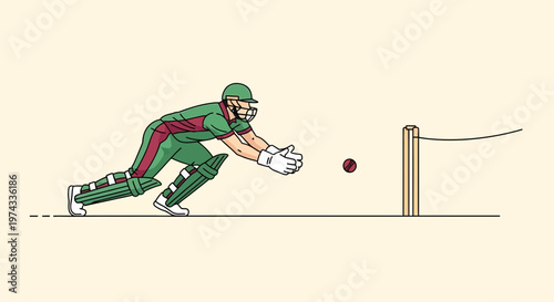 Cricket Wicket Keeper In Action Capturing The Ball