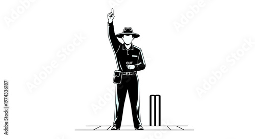 Cricket Umpire Signaling Out With Wicket And Stumps Graphic Illustration