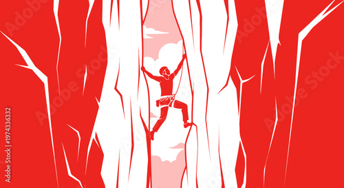 Crimson Ascent Extreme Sport Adventure Climber Reaching Summit Heights