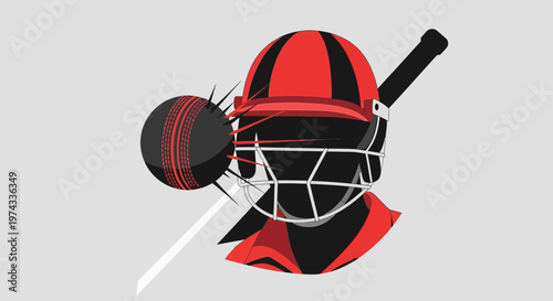 Cricket Helmet And Ball Dynamic Action Shot Sport Illustration