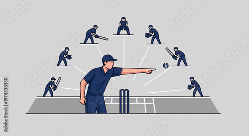 Cricket Game Strategy And Decision Making With Umpire Illustration