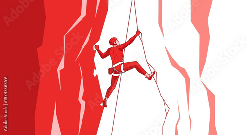Crimson Ascent Determined Climber Reaching New Heights On Rocky Terrain