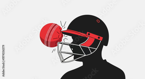 Cricket Helmet Impact And Ball Collision Graphic Design