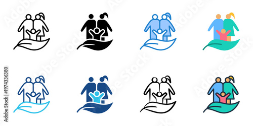 Family therapy icons set multiple style collection. Editable stroke 
