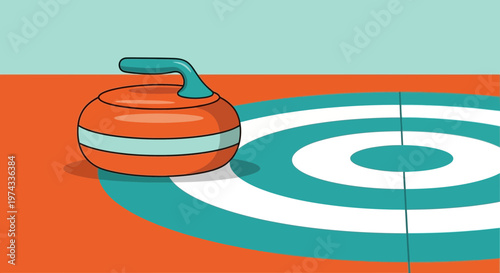 Curling Stone Resting on Ice House Targeting Victory