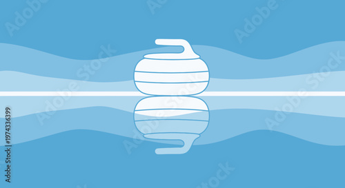 Curling Stone Reflection On Icy Blue Background