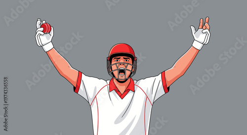 Cricket Player Celebrating Victory Holding Ball