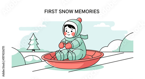 Cute Child Sledding Down Snowy Hill In Winter Wonderland Adventures