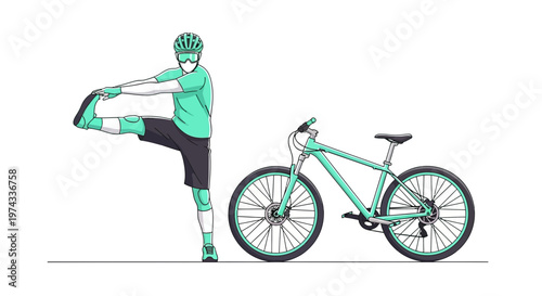 Cycling Athlete Performing Dynamic Leg Stretch Beside Bicycle