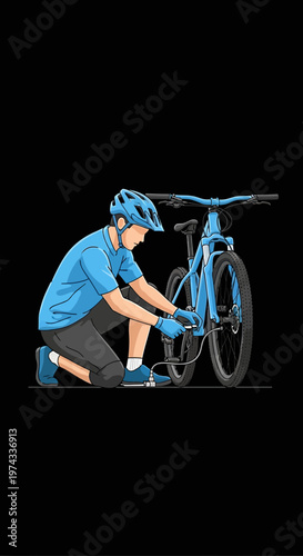 Cyclist Inflating Bicycle Tire Preparing for Ride
