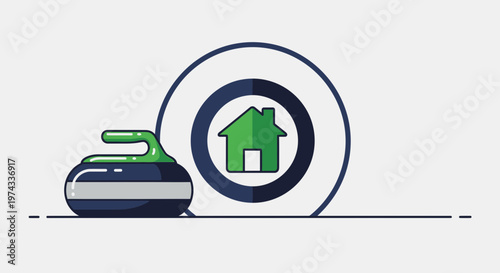 Curling Stone Aiming for the House with Iconic Home Symbol