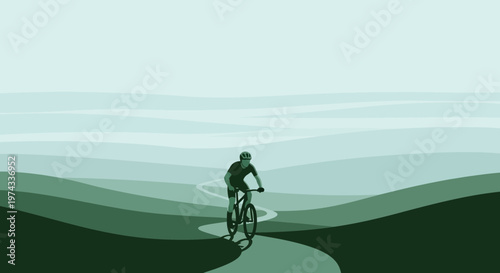 Cyclist Navigating Scenic Green Mountain Trails Under An Expansive Sky