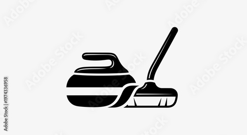 Curling Stone And Broom Sport Icon Minimalist Design