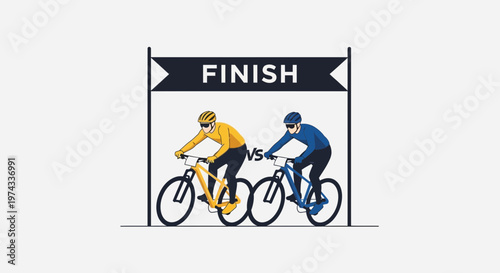 Cyclists Race To The Finish Line Competition Against Each Other On Bicycles