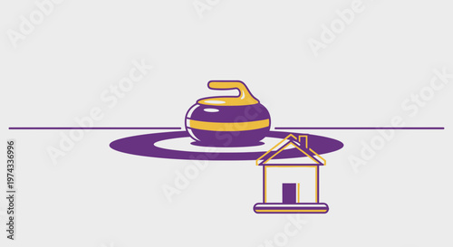 Curling Stone And House Icon For Winter Sports And Home