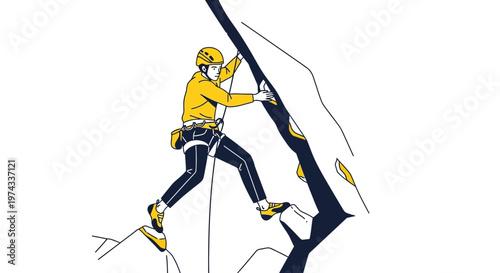 Determined Climber Ascends Steep Rocky Terrain With Focus