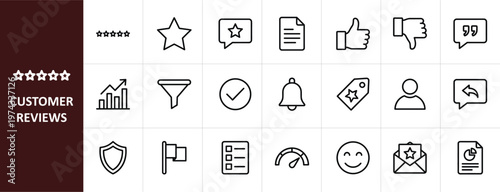 Customer Reviews and Ratings Line Icon Set - Minimalist Business Feedback Vector Illustrations