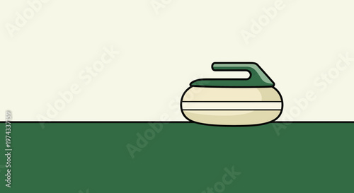 Curling Stone Icon on Green and Cream Background Minimalist Design