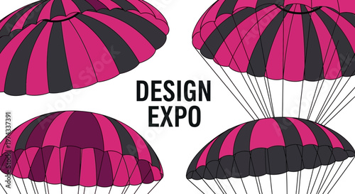 Design Expo Event Branding With Abstract Parachutes