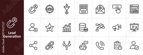 Lead Generation and Sales Funnel Line Icon Set - Minimalist Marketing and Customer Acquisition Vector Illustrations