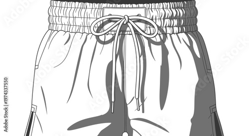 Detailed Flat Sketch Of Athletic Shorts With Drawstring Waistband