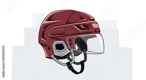 Detailed Illustration Of A Hockey Helmet With Face Shield Ready For Action