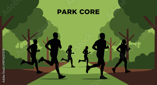 Diverse Group Enjoys Energetic Jogging Activity Amidst Scenic Woodland Trails