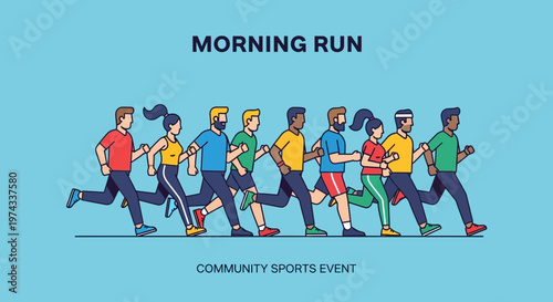 Diverse Group of People Engaging in a Vigorous Morning Run