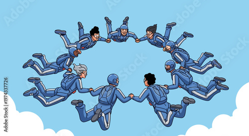 Diverse Skydivers Form A Human Circle Mid Air