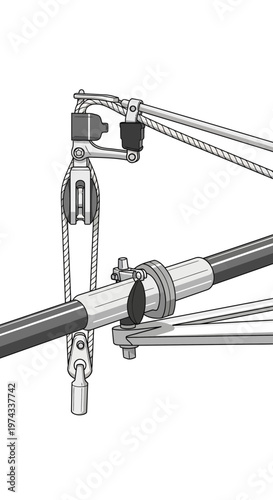 Detailed Mechanical Illustration Of A Pulley System