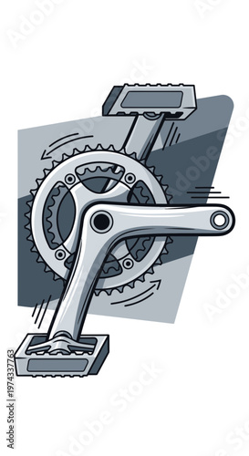 Detailed Vector Illustration of Bicycle Crankset And Pedals With Motion Effect