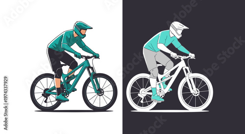Downhill Mountain Biker In Action Dynamic Sport Illustration