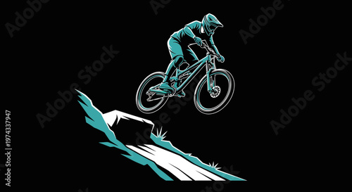 Downhill Mountain Biking Jump Action Extreme Sports Vector Graphic