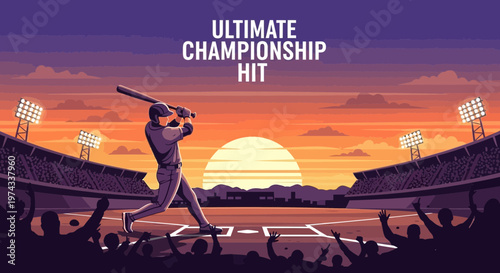 Dramatic Baseball Championship Game At Sunset With Roaring Crowd